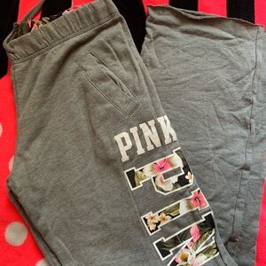 PINK Victoria's Secret Gray Sweatpants with Floral Detail